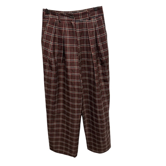 Nasty Gal Pants - Nasty Gal wide leg trouser red plaid pleated high rise women’s 0 punk grunge